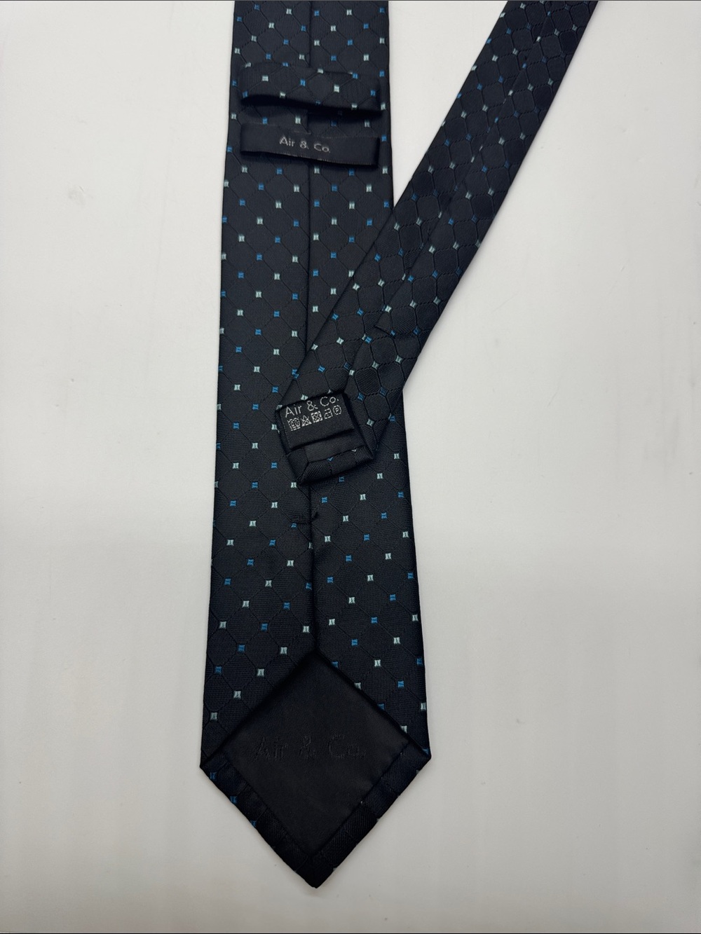 Air & Co. Classic Men's Necktie | Black with Blue Geometric Micro-Print #0126